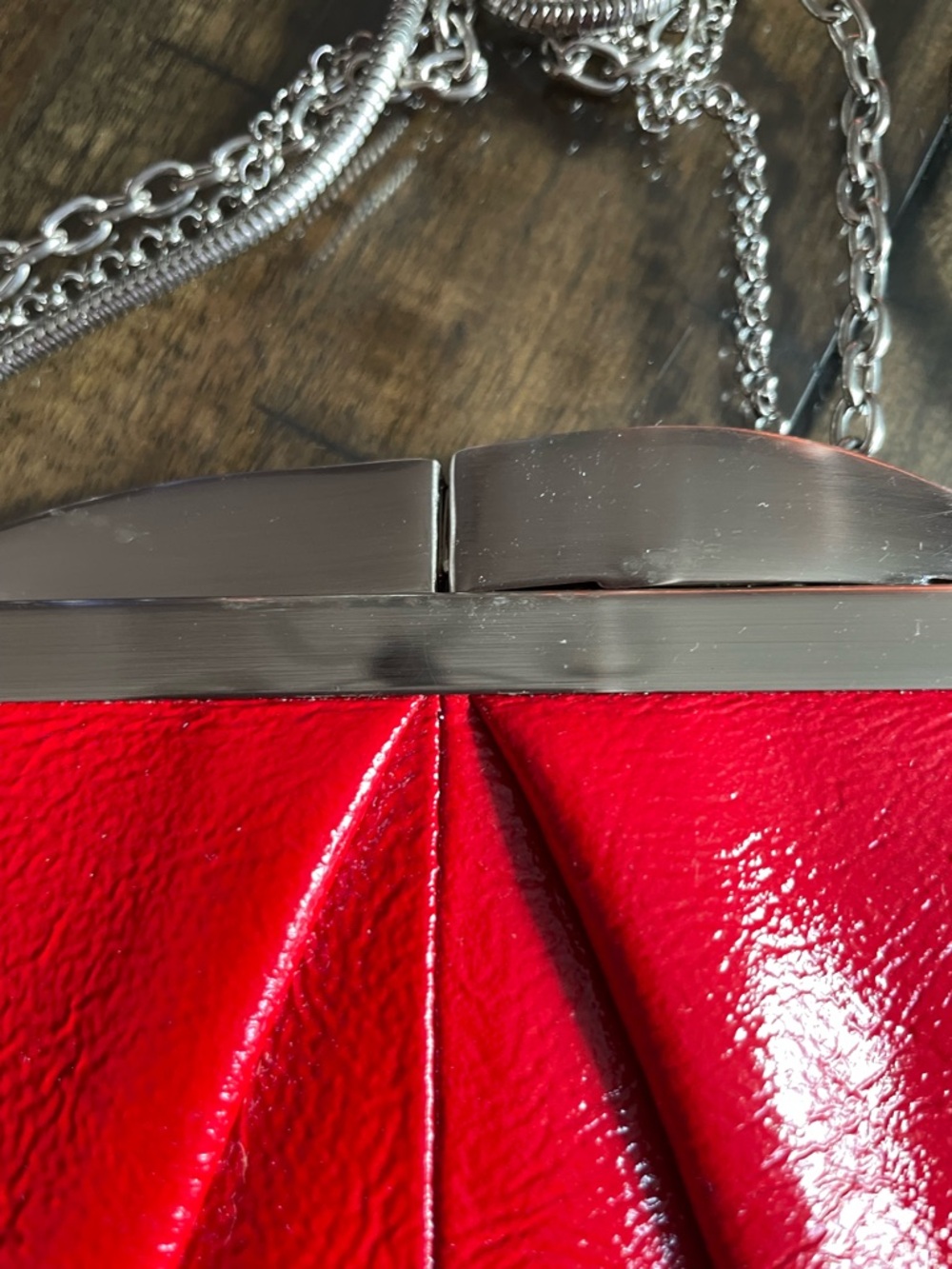 HOBO Red Pleated Chain-Handle Clutch - Picture 6 of 8